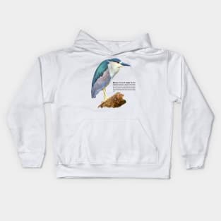 Black-crowned night heron tropical bird black text Kids Hoodie